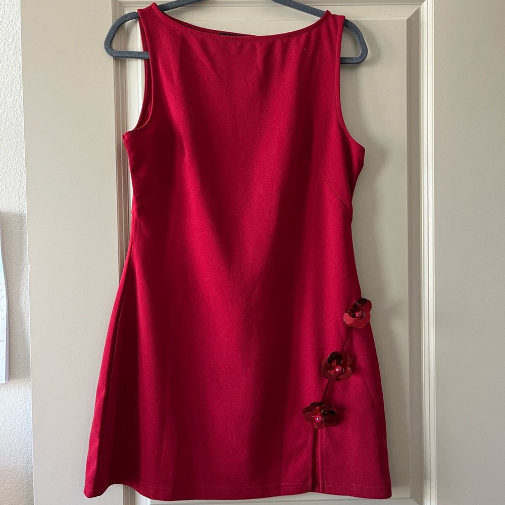Cider Red Sleeveless Dress with Floral Accents